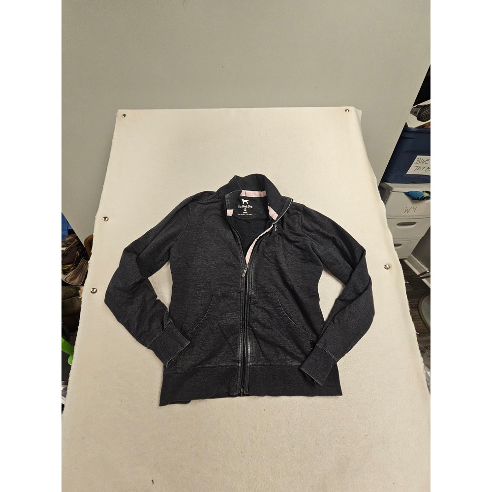 The Black Dog Womens Small Full Zip Sweatshirt Charcoal Gray Mock Neck Jacket